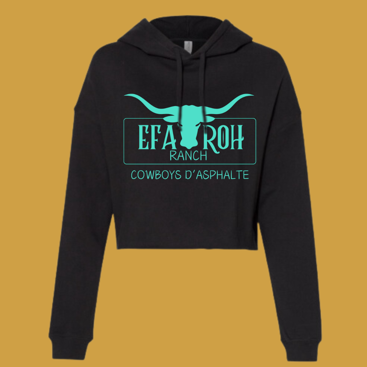 Hoodie Léger & Court Noir | Logo Turquoise