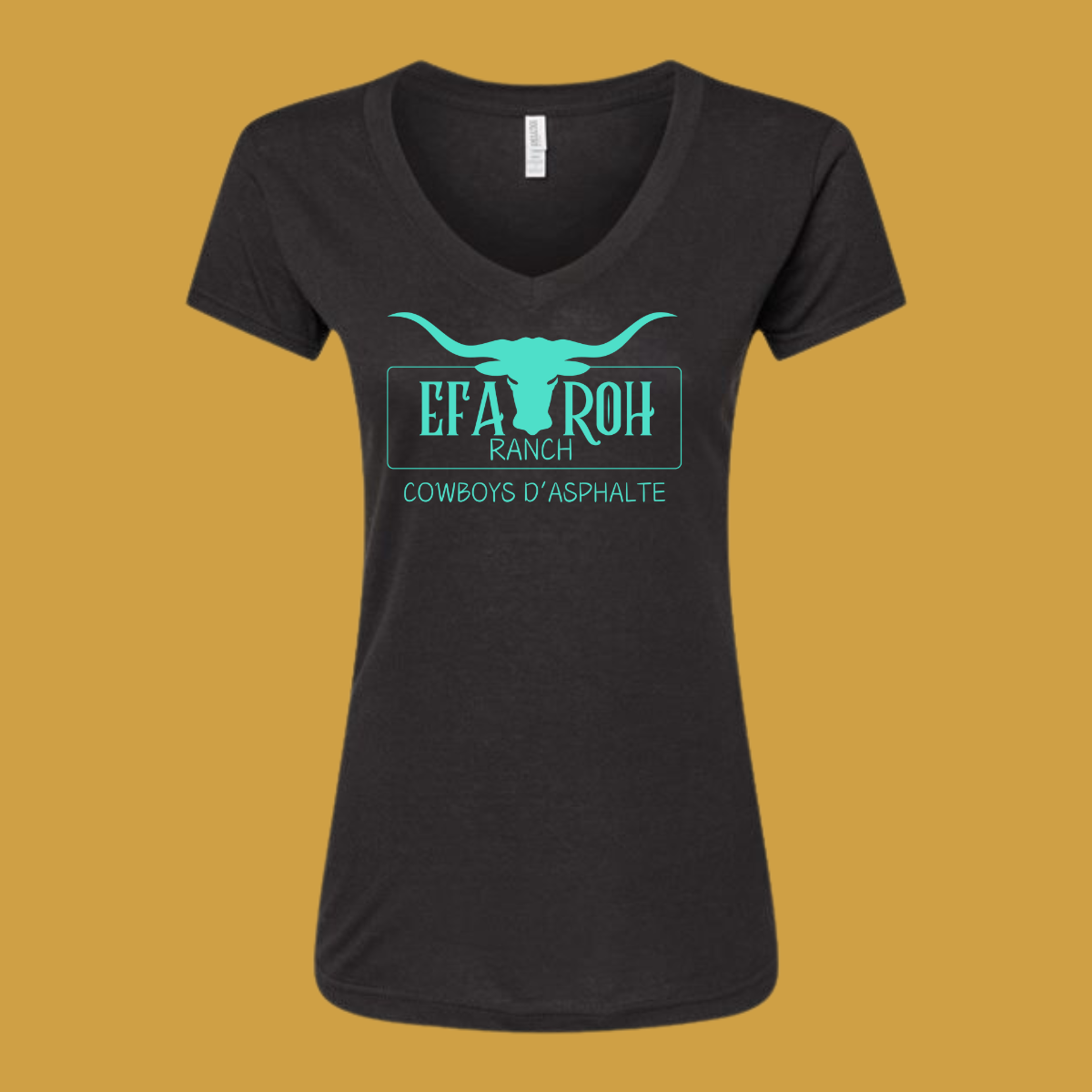 T-Shirt Vneck Noir - Logo Turquoise